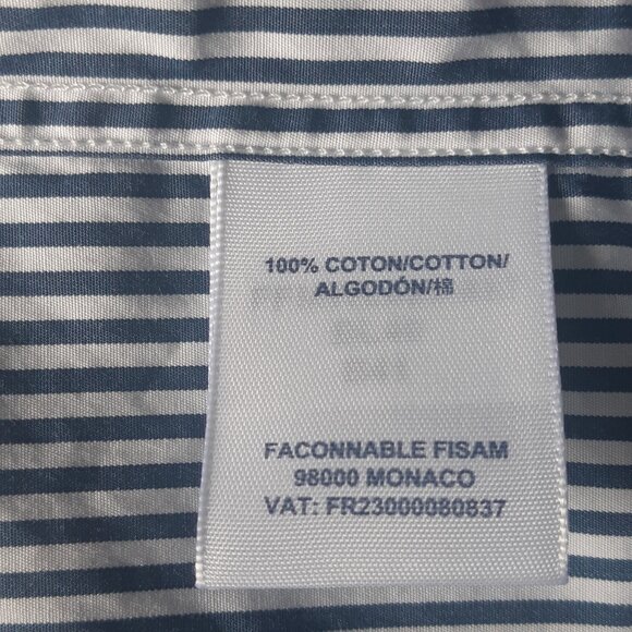Faconnable Classique SZ L Navy & White Bengal Striped Men's Button Up Shirt - Picture 10 of 15